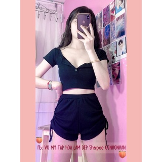 Set áo croptop + quần short rút dây