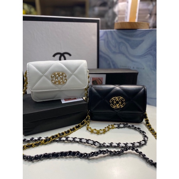 Túi xách da nữ thời trang Chanel mini dây xích ô trám full box hàng Quảng châu