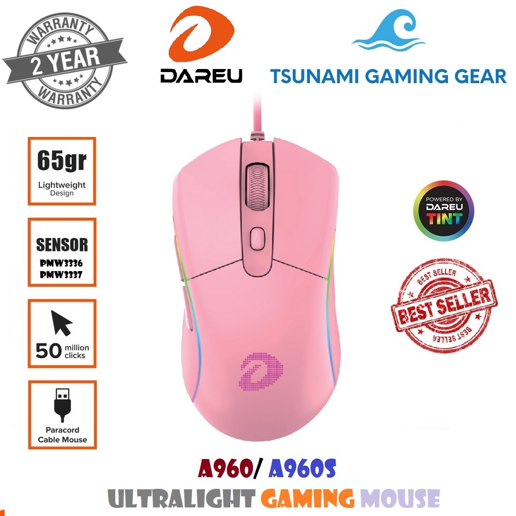 Chuột Gaming DAREU A960s ULTRALIGHT QUEEN (Hồng)/ ARTIC (Trắng) RGB/ PWM3336 - PWM3337