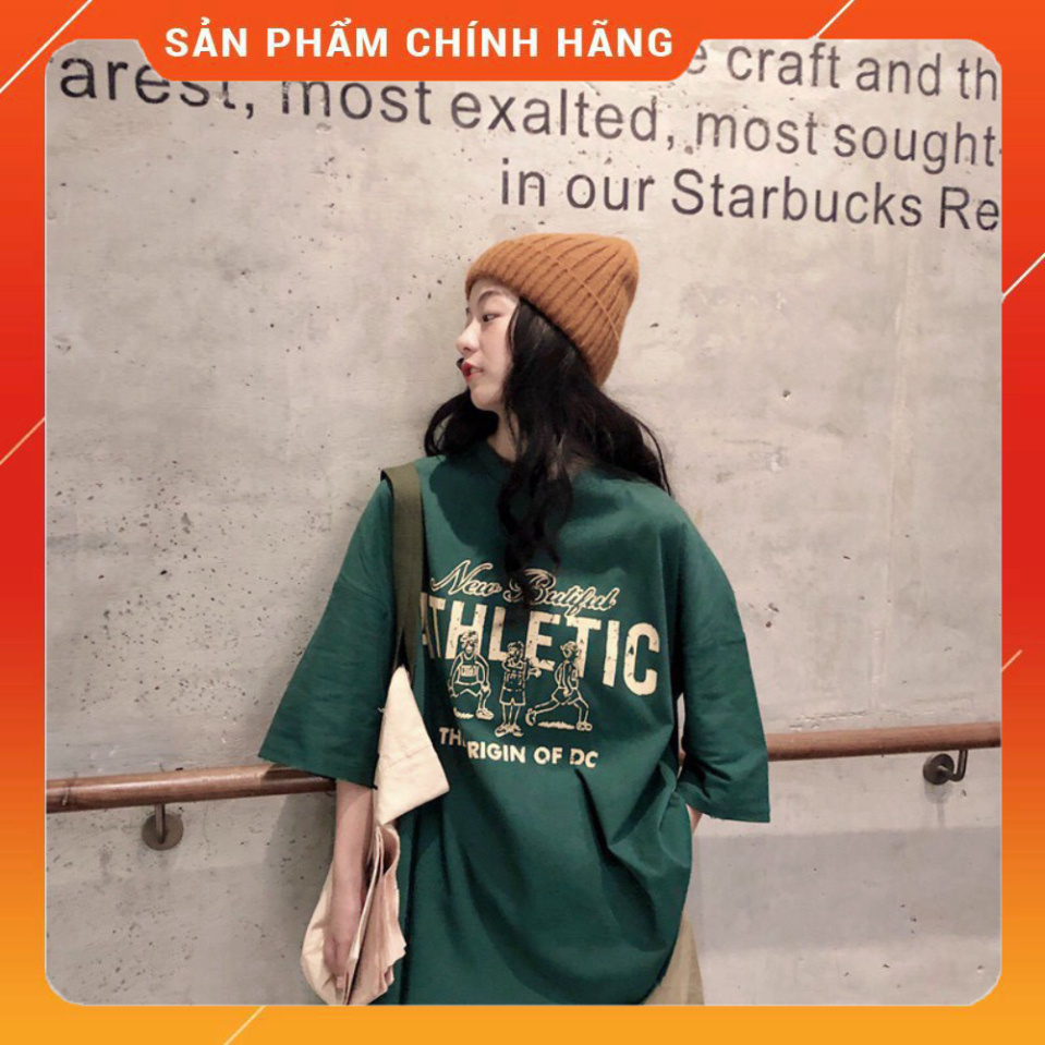 Áo Thun Cộc Tay Form Rộng ATHLETIC - Phông tay lỡ cổ tròn oversize màu xanh rêu Ulzzang