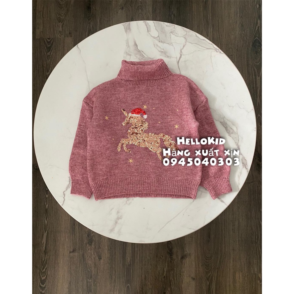 Áo len cao cổ ngựa sequin đội mũ bé gái