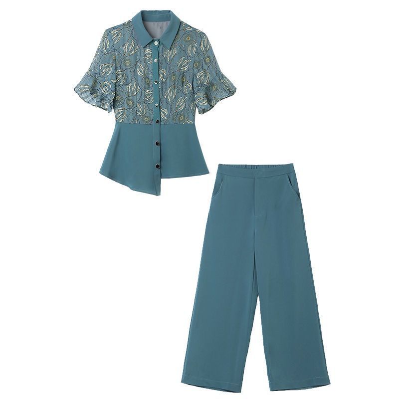 Single /suit women's small 2022 new summer temperament thin women's summer fashion wide leg pants two-piece set