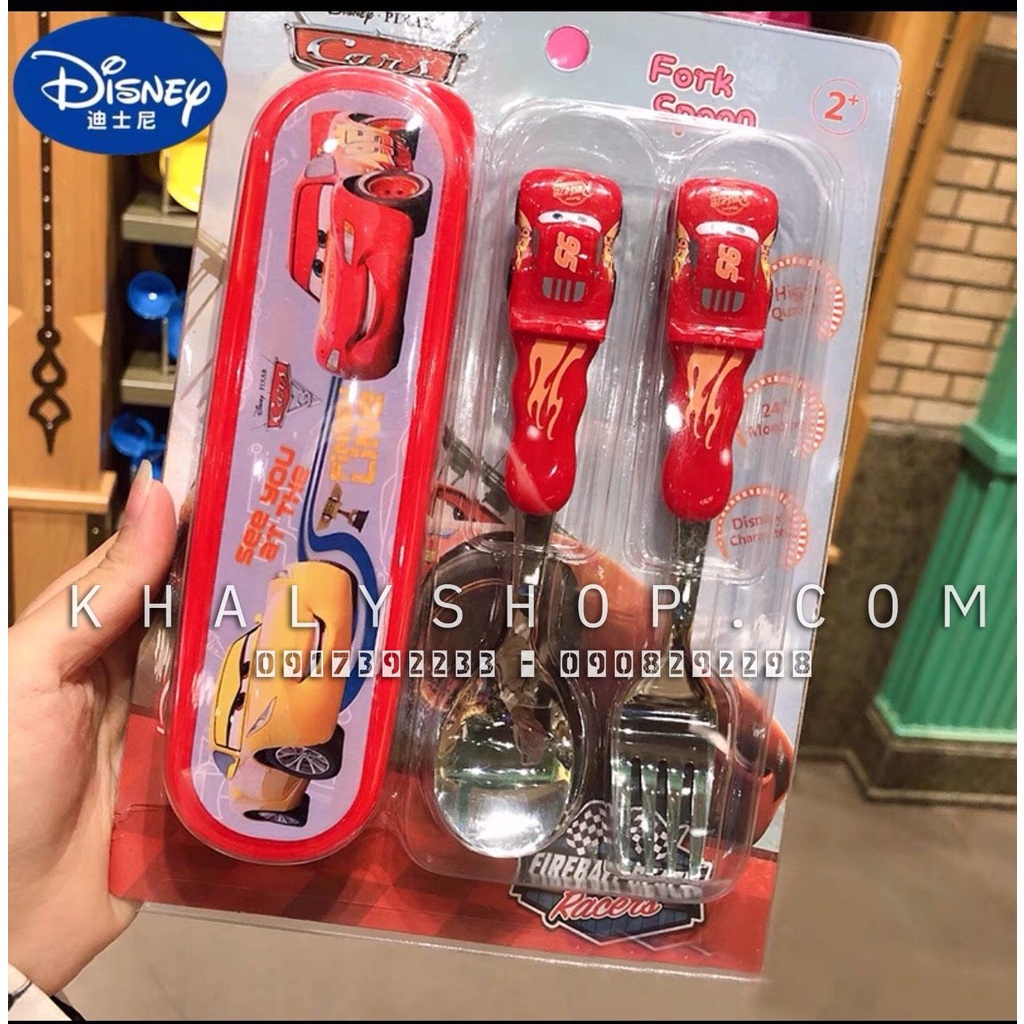 Set muỗng nĩa kèm hộp cho Bé, hoạt tiết 3D nhựa Melamine Disney siêu xinh
