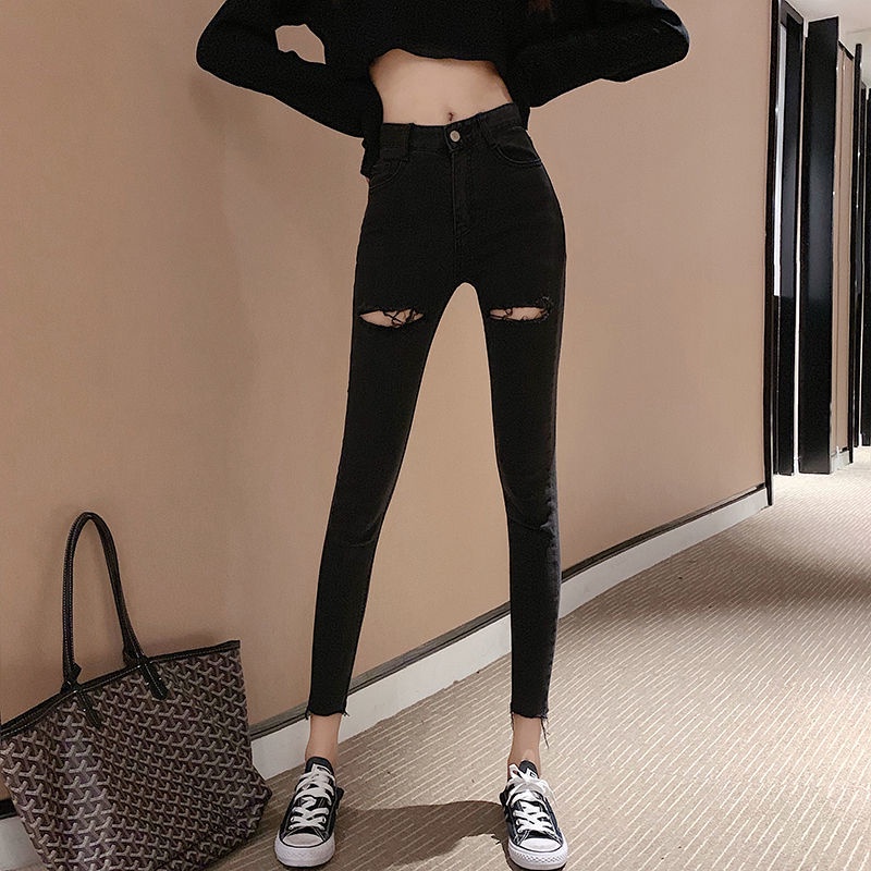 Quần jean COZOKC lưng cao dáng ôm phong cách Hàn Quốc