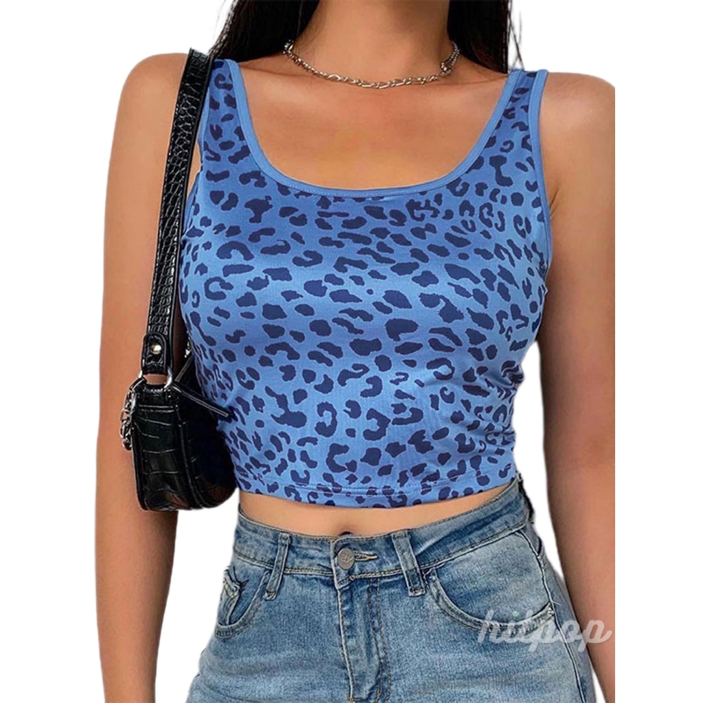 Áo Croptop Không Tay Họa Tiết Da Báo Gợi Cảm Cho Nữ