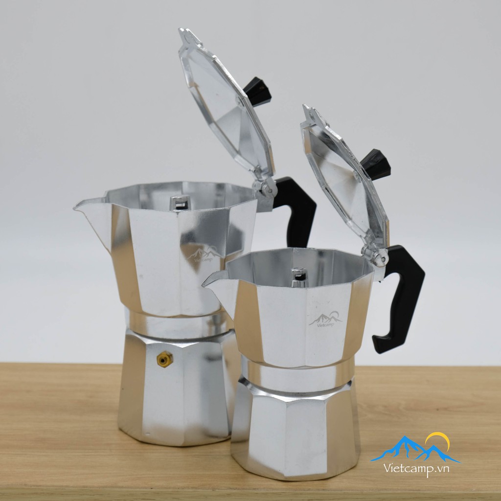 Bình đun cafe Espresso siêu tốc Moka Pot - 150 ml nước - 15 gram cafe - Màu bạc - Chất liệu nhôm - Pha được 5 shot