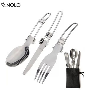 Bộ Dao Muỗng Nĩa Mini 3in1 Xếp Gọn Bỏ Túi DN01 Chất Liệu Inox 201 Chống Gỉ Có Tặng Kèm Túi Đựng