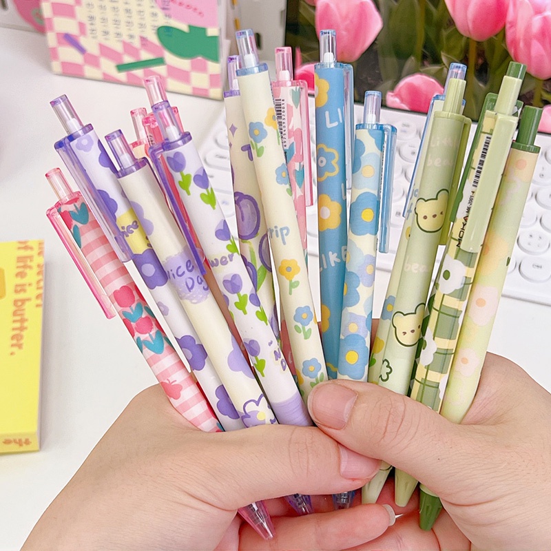 4 Pcs Cute Flower Series ST Tip Neutral Pen Black Ink Student Writing Gel Pen