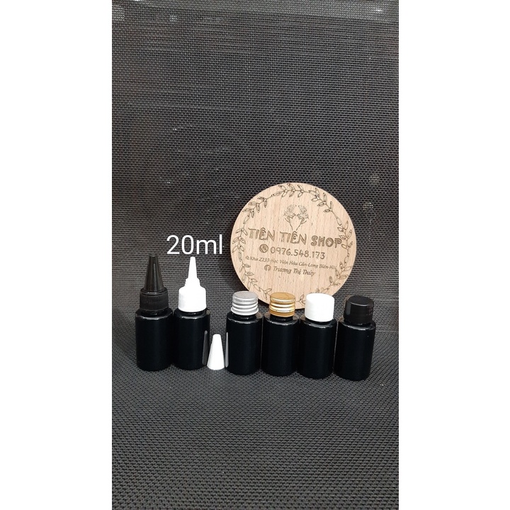 Chai nhựa pet đen 20ml vai vuông nắp vặn