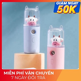 Máy Phun Sương, Xịt Khoáng Nano Cầm Tay Mini, Máy Tạo Ẩm Hình Bò Sữa Siêu Đáng Yêu