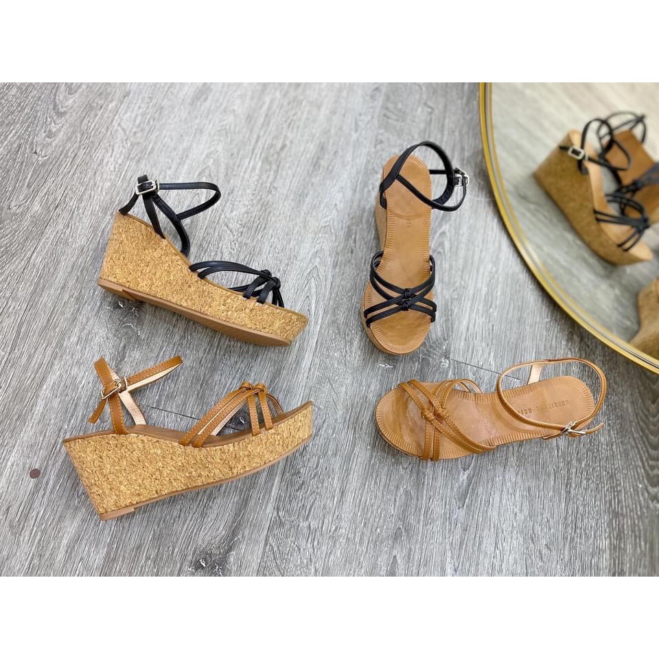 Giày Sandal Xuồng nữ- Sandal Xuồng CnK Quai Mảnh Thắt Xinh Xắn cao 8p hàng VNXK êm chân