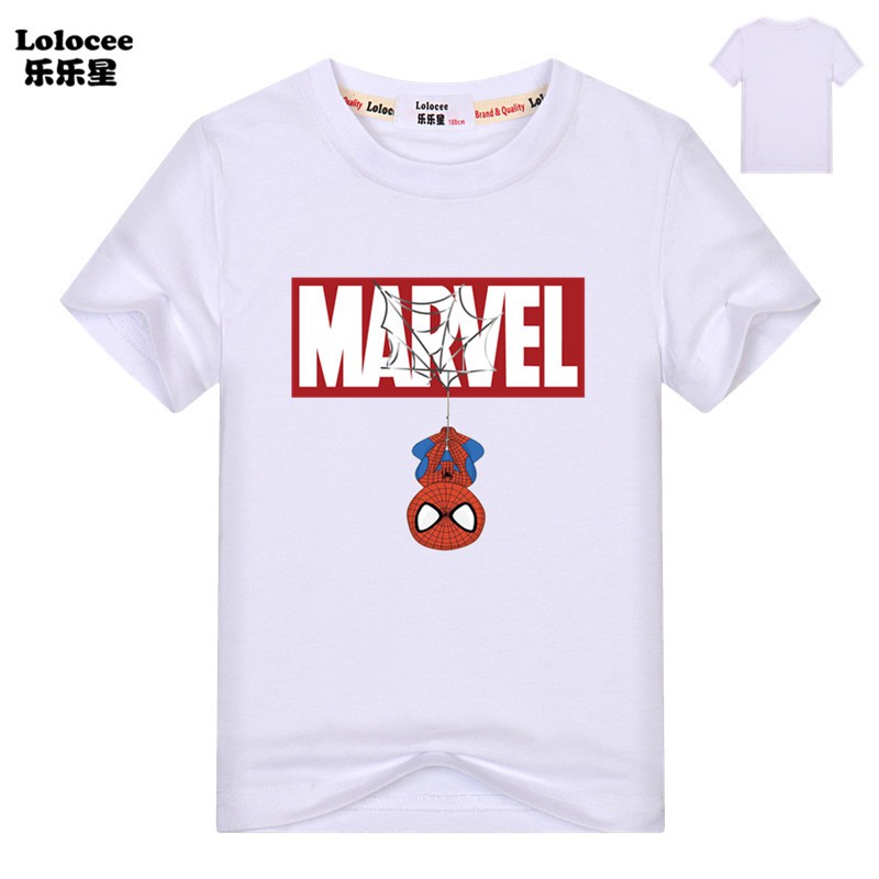 Áo thun ngắn tay in hình người nhện và chữ Marvel mới thời trang cho bé trai