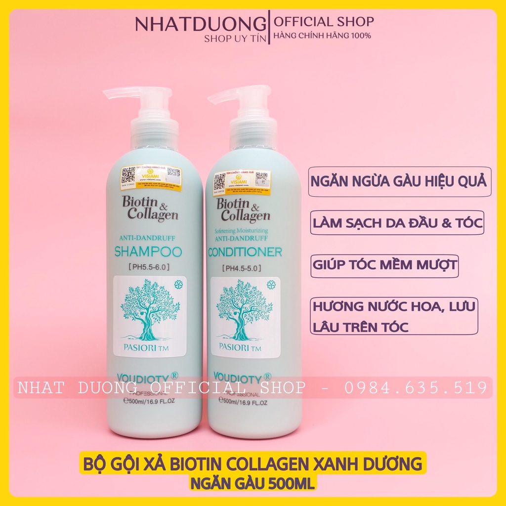Dầu Gội Biotin Collagen, Bộ Gội Xả Biotin Collagen Xanh Dương 500ML Chính Hãng | Ngăn Ngừa Gàu, Làm Sạch Da Đầu Hiệu Quả