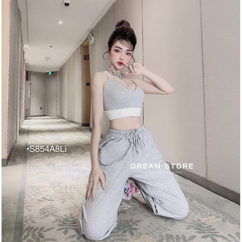 SET THỂ THAO CROPTOP 2 DÂY SỌC QUẦN BO