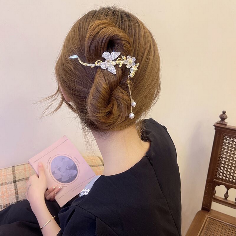 Kẹp Tóc Bướm Tua Rua Đính Ngọc Trai Phong Cách Trung Hoa Mới timetunnel