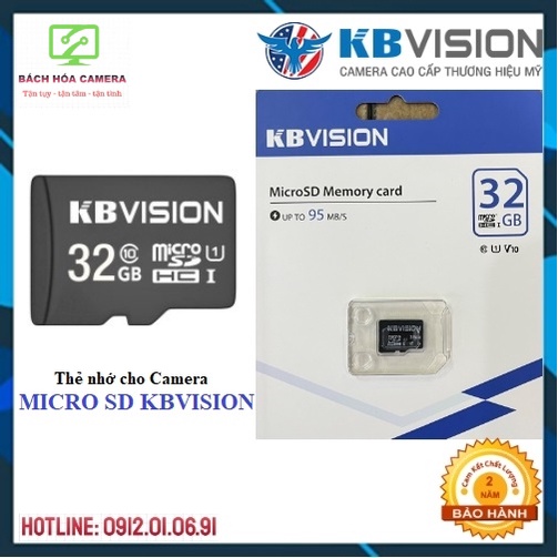 Thẻ nhớ MicroSD KBVISION 32G chuyên dụng cho camera Kbone, Ezviz, Imou, chính hãng, bảo hành 24 tháng