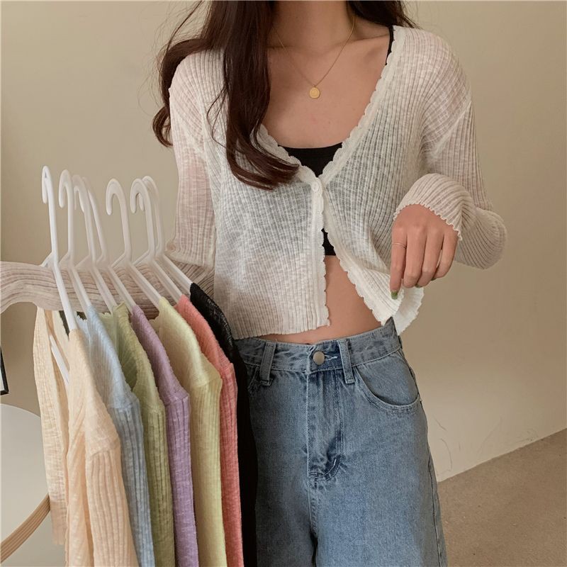 Áo Khoác Cardigan Len Dệt Kim Mỏng Dáng Croptop Cổ Chữ V Siêu Xinh Cho Nàng  | Shopee Việt Nam