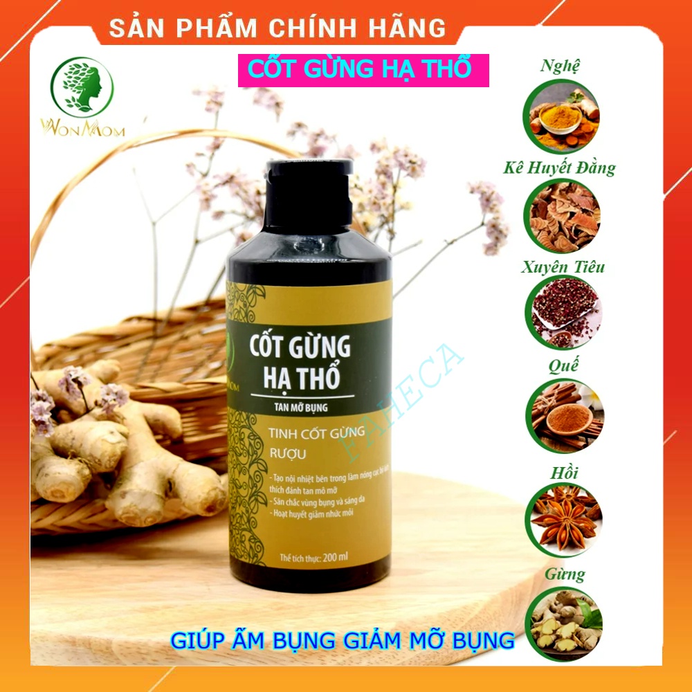 Cốt gừng hạ thổ sau sinh cho mẹ WONMOM 200ml thảo dược thiên nhiên, dùng ở cử sau sinh ấm bụng và săn chắc bụng