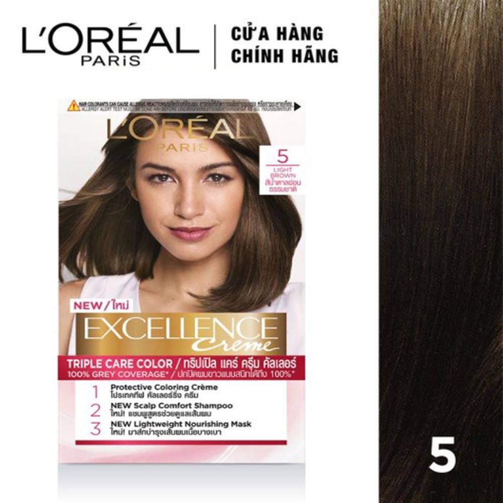 Kem Nhuộm Dưỡng Tóc Phủ Bạc L'oreal Excellence Cream 172ml - Màu 5 Nâu Hạt Dẻ