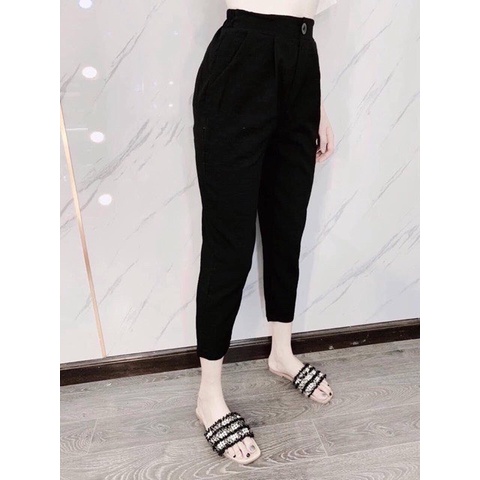 Quần baggy nữ chất đũi khuy cao cấp kèm ảnh thật GT 1