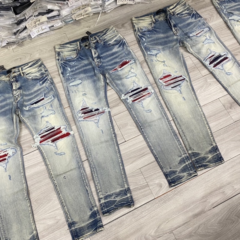 Quần bò Amiri likeauth rách vá đỏ siêu chất 7920, jean bò rách màu new, Bin Store