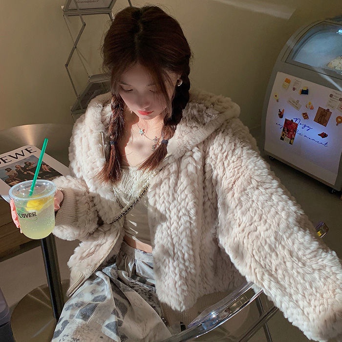 Áo Khoác Giả Lông Thỏ Thời Trang Thu Đông Mới Cho Nữ