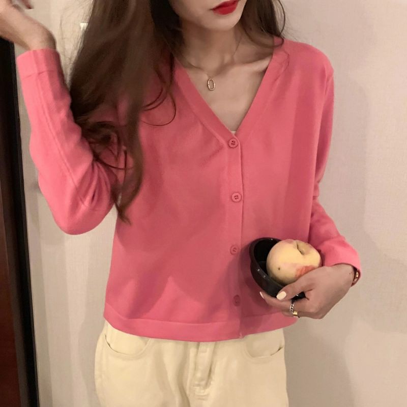 Áo Khoác Cardigan len tay dài cổ tim hàn quốc siêu xinh thời trang