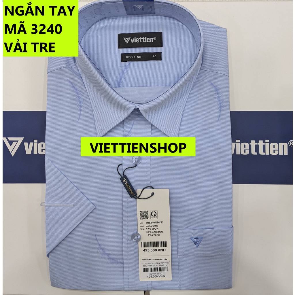 (3240 HVS) ÁO SƠ MI VIỆT TIẾN NGẮN TAY VẢI TRE HOA VĂN