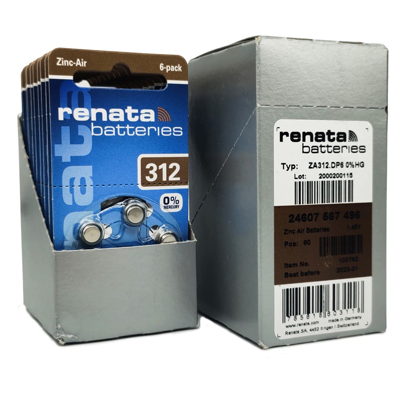 Pin Máy Trợ Thính RENATA Thụy Sỹ PR41-312 Chính Hãng Vỉ 6 Viên