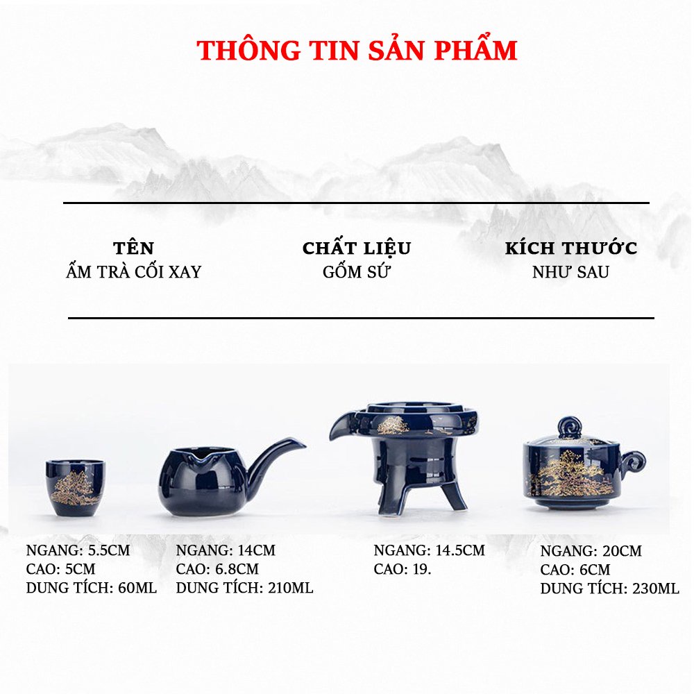 Bộ ấm chén trà Ngọc Lục Bảo cối xay cổ điển cao cấp, sang trọng