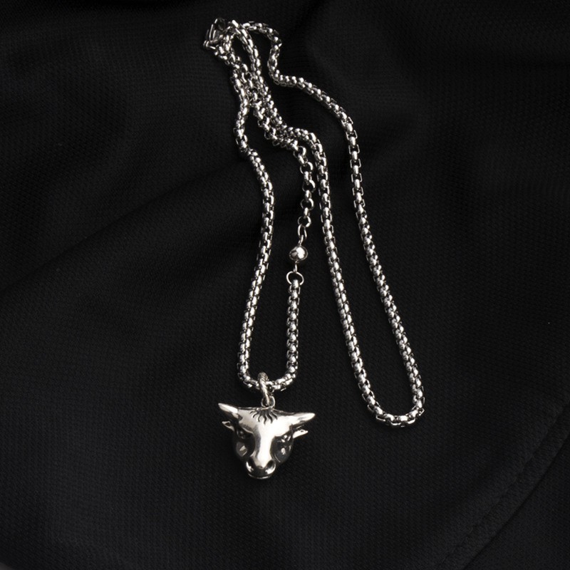 vòng cổ Thép Titan Mặt Đầu Bò Phong Cách Hip Hop Đường Phố