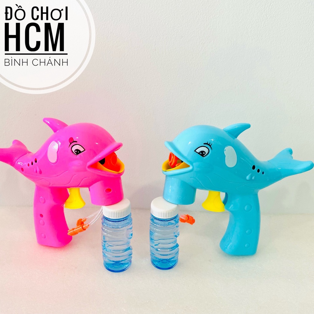 Đồ chơi trẻ em súng bắn bong bóng xà phòng hình cá heo dễ thương phun xà bông dành cho bé gái, bé trai