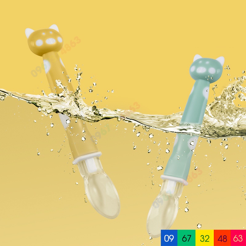 Thìa ăn dặm silicon ĐẦU MÈO MỀM DẺO an toàn cho bé yêu