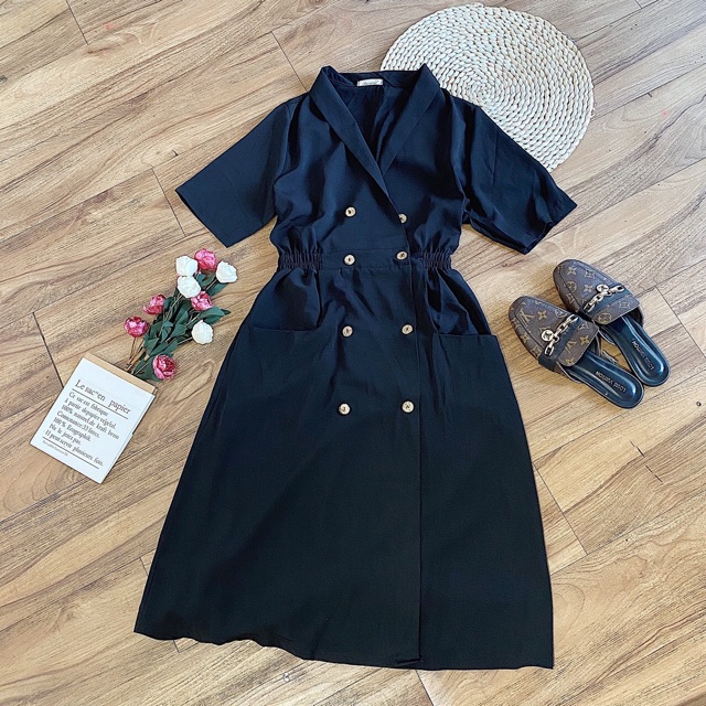 [Mã FATHANG5 giảm 10K đơn 50K] 🖤🖤Đầm Cổ Vest Nút 2 Túi Dáng Dài ♥️♥️ | BigBuy360 - bigbuy360.vn