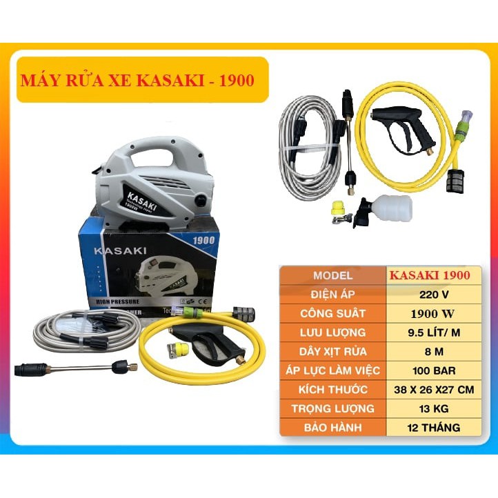 MÁY RỬA XE GIA ĐÌNH KAWASAKI/KASAKI- 1900  NHẬP KHẨU CHÍNH HÃNG LÕI ĐỒNG