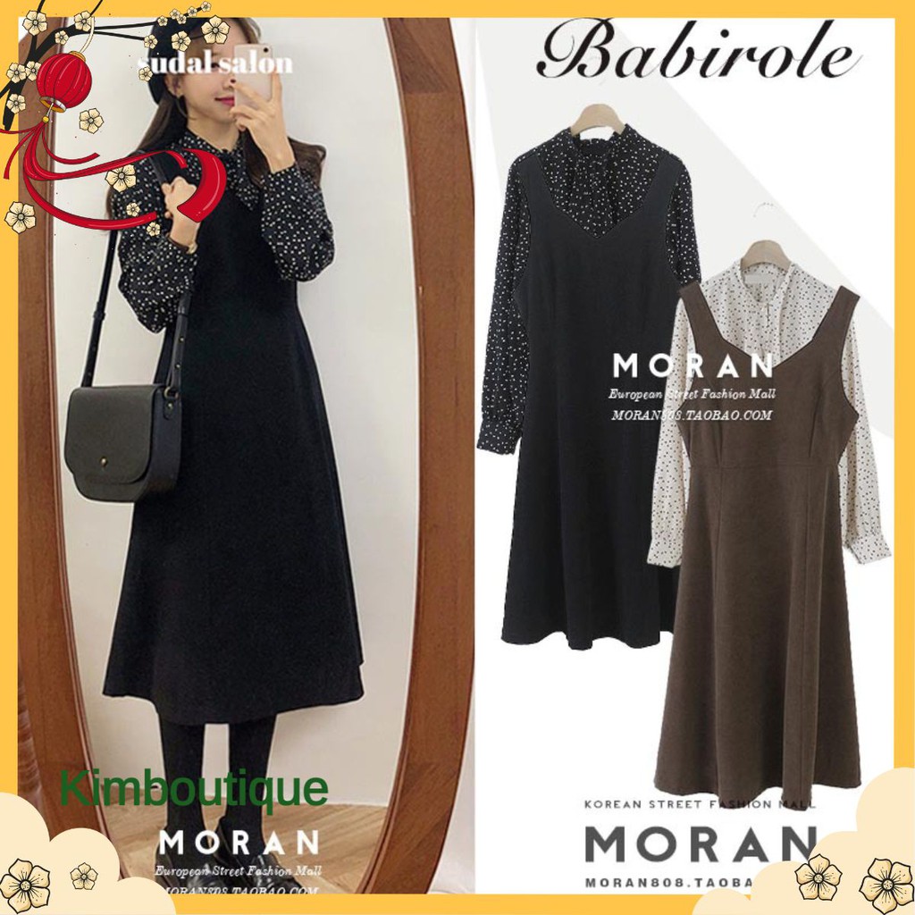 (ORDER) Váy yếm xòe dài MORAN mùa thu Vintage Hàn Quốc
