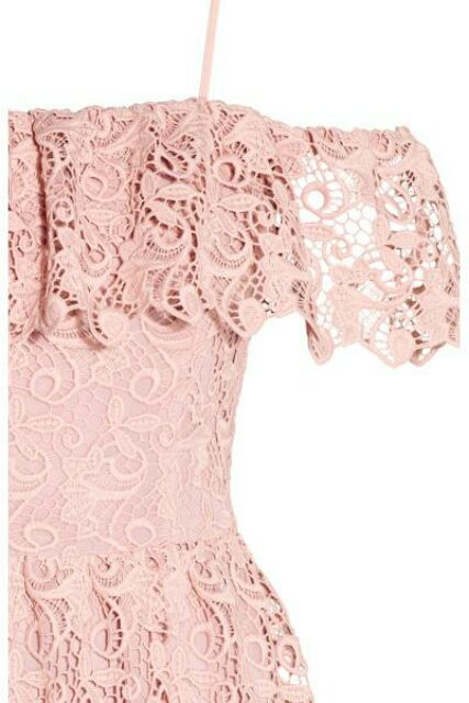 Váy ren midi hồng trễ vai HM Auth Sale sz 36