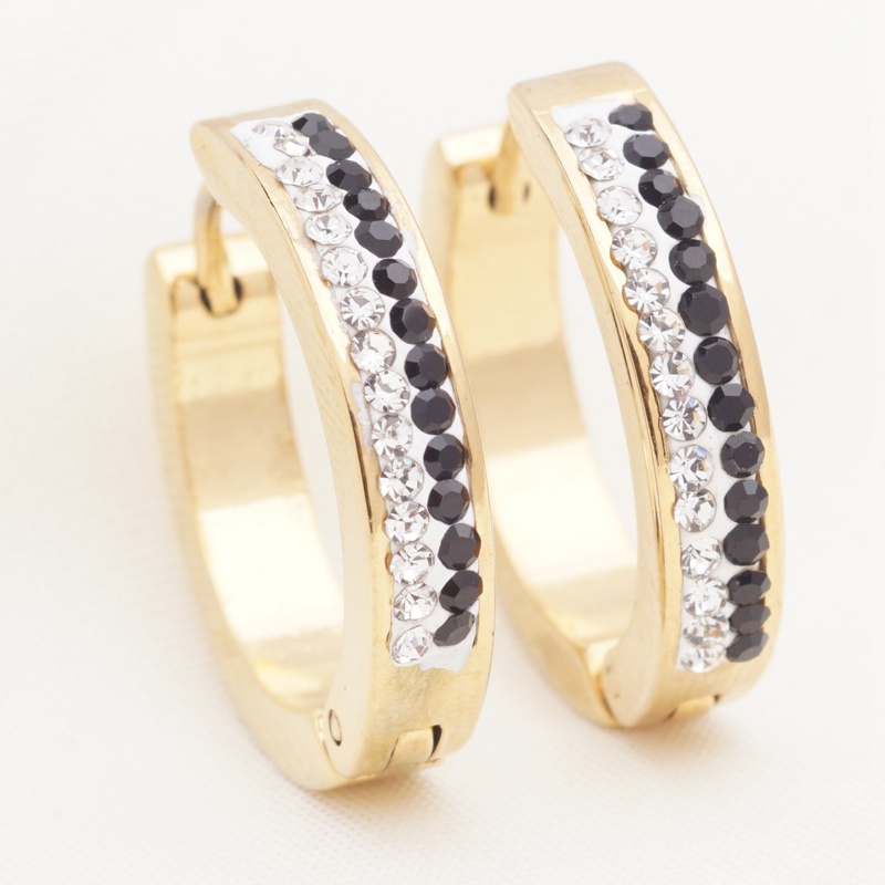 HUGGIES 1 Đôi Bông Tai Tròn Bằng Thép Không Gỉ Đính Kim Cương Giả Phong Cách Punk Thời Trang Unisex