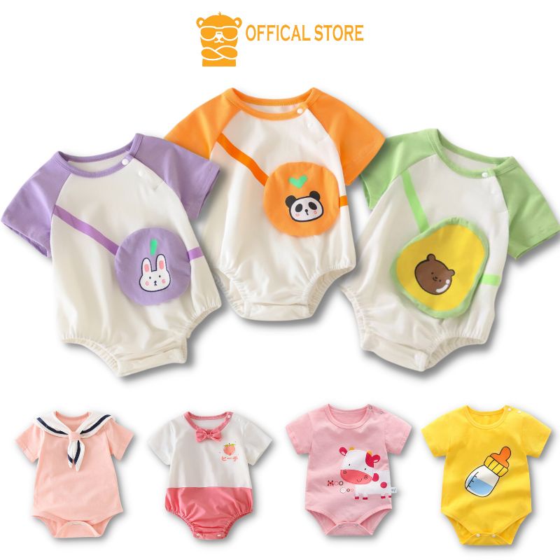 Combo 3 Bộ Body Chip Cộc Tay Cho Bé Trai Bé Gái Dễ Thương Vải Cotton Mềm Mịn Cho Bé 3-12kg