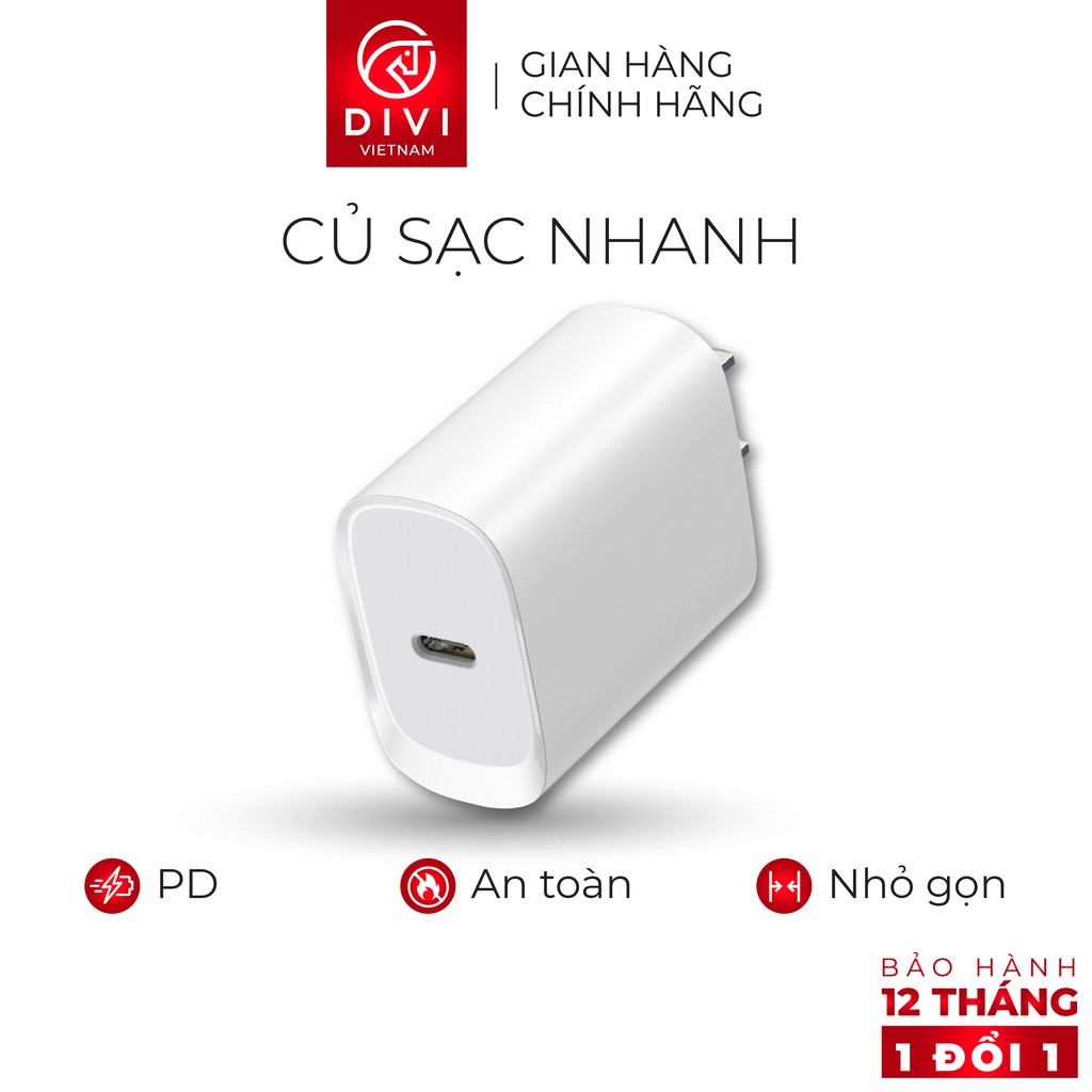 Củ sạc nhanh DIVI ZP2655 - Sạc nhanh PD, QC 3.0 - Cổng USB Type C - Hãng phân phối chính hãng Bảo hành 12 tháng 1 đổi 1