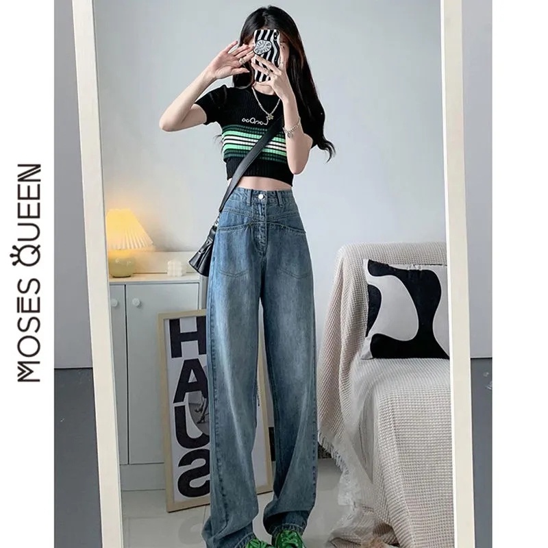 NRVP Quần Jean Dài Ống Rộng Thời Trang Hàn Quốc Cá Tính Cho Nữ