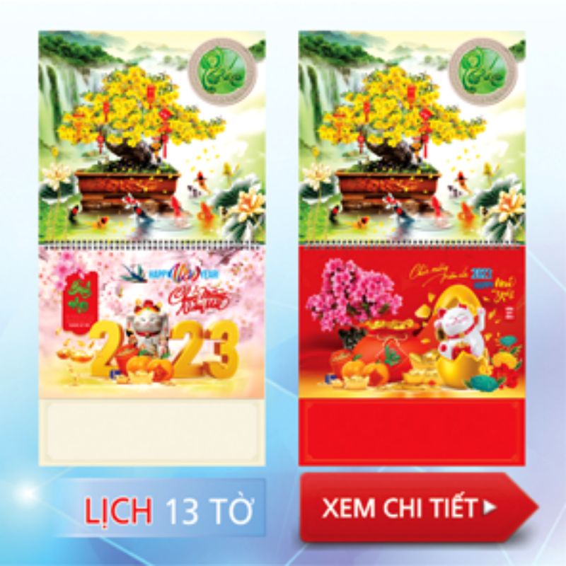 Lịch treo tường lò xo giữa 13 tờ gắn bộ số 2023