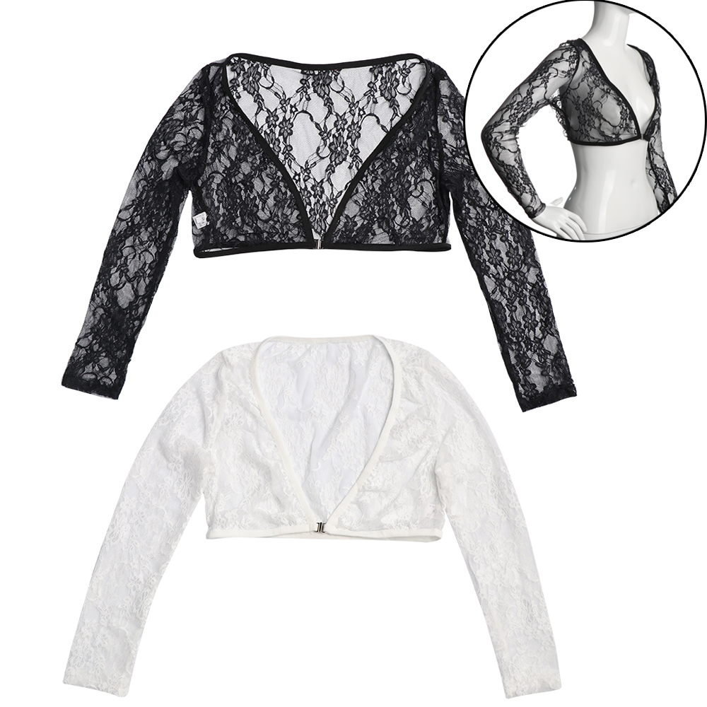 Áo Khoác Croptop Dài Tay Phối Ren Xinh Xắn Dành Cho Nữ