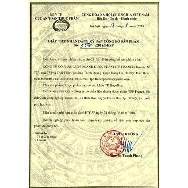 Viên uống hỗ trợ tăng cường chức năng gan, bảo vệ gan, giải độc gan TP Hepalive - Hộp 60 viên