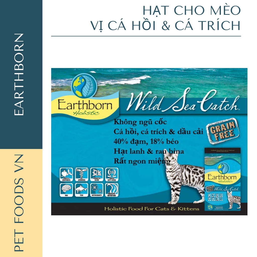 Hạt cho mèo EARTHBORN Wild Sea Catch 500g vị Cá Hồi &amp; Cá Trích