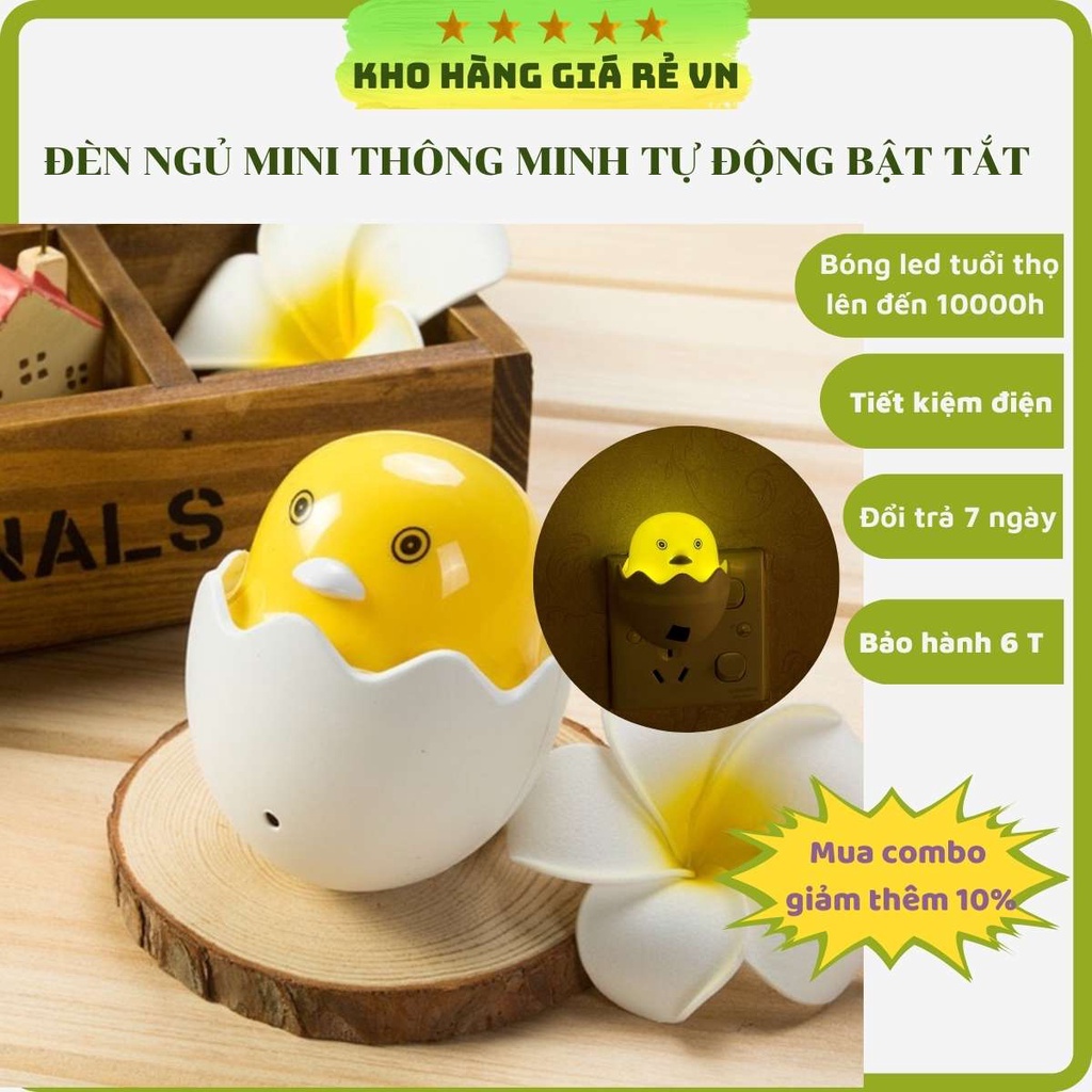 Đèn ngủ led mini cảm ứng ánh sáng tự động bật tắt tiết kiệm điện hình gà con cute có bảo hành - kho hàng giá rẻ VN