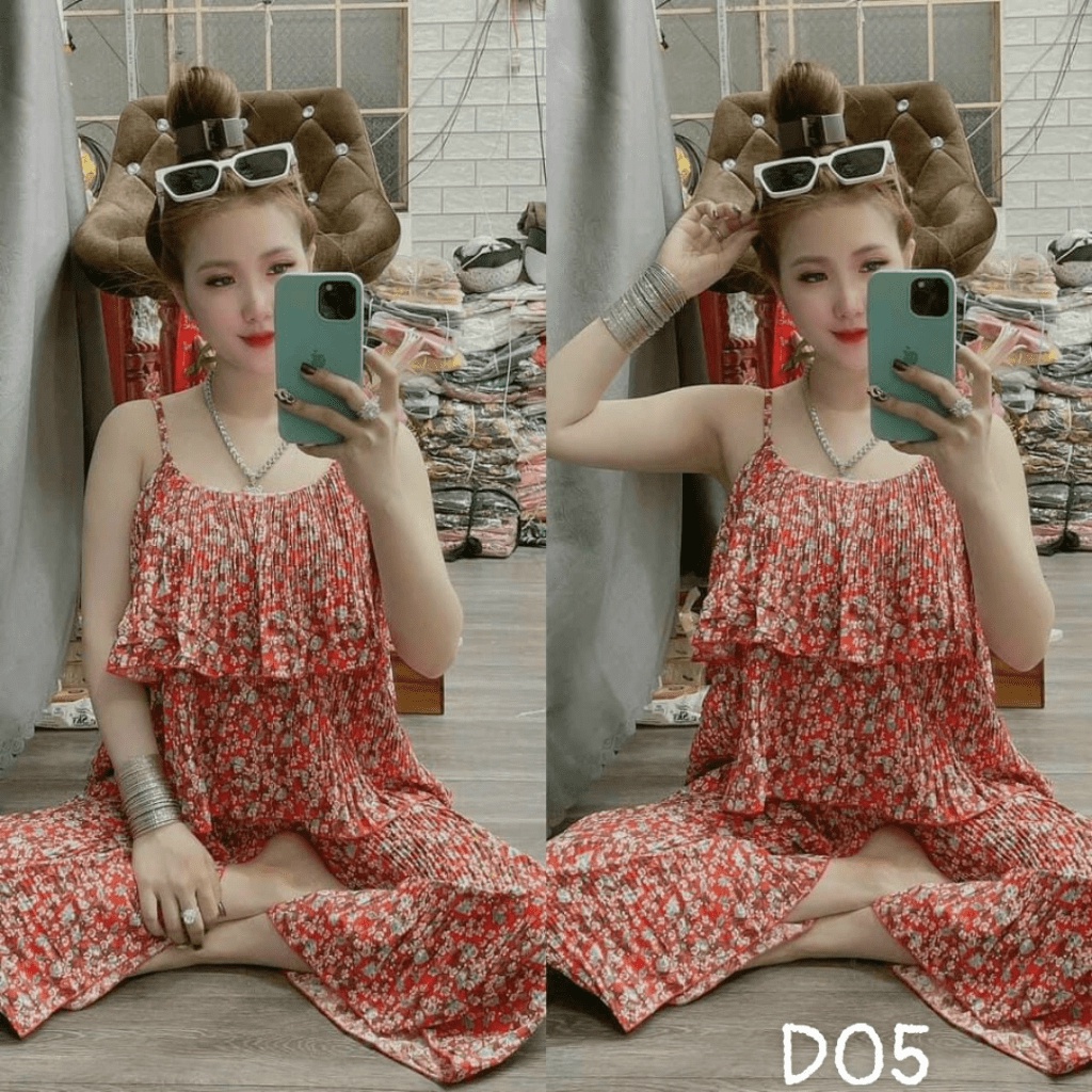 (FREE SHIP) MẪU HÈ SÉT BỘ DẬP LY 2 DÂY HOA SANG CHẢNH TÔN DÁNG DX