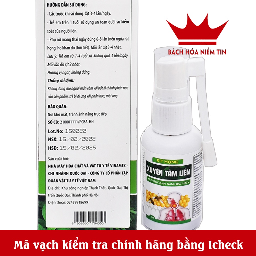 Xịt họng xuyên tâm liên giúp kháng khuẩn, khử mùi hôi, giảm ho, đau rát cổ họng, ngăn ngừa virus thành phần keo ong