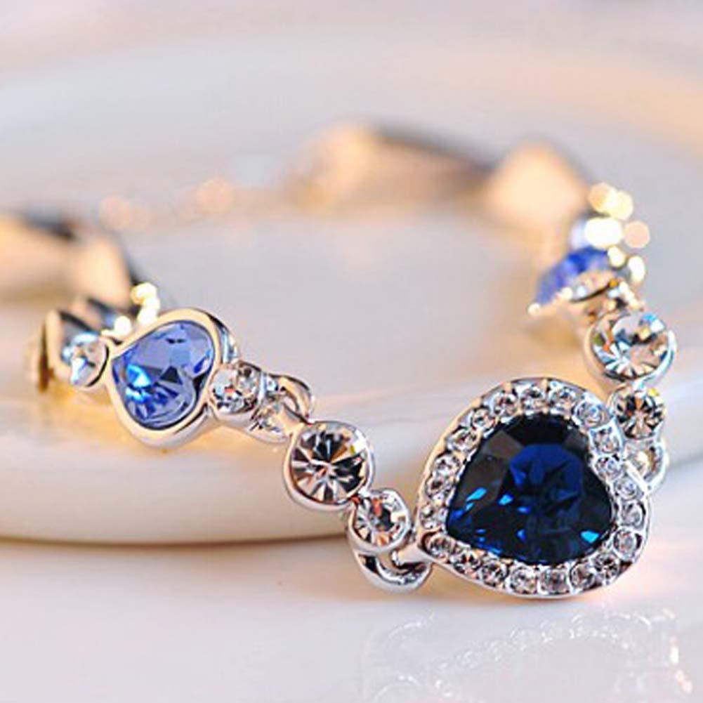 EPAY Phụ nữ vòng tay trái tim xanh Ocean Crystal Crystal