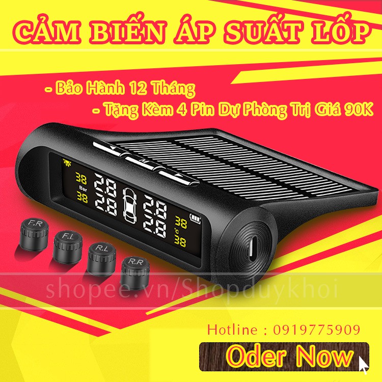 Cảm biến áp suất lốp ô tô xe hơi gắn ngoài cao cấp Pin sạc năng lượng mặt trời, màn hình LCD